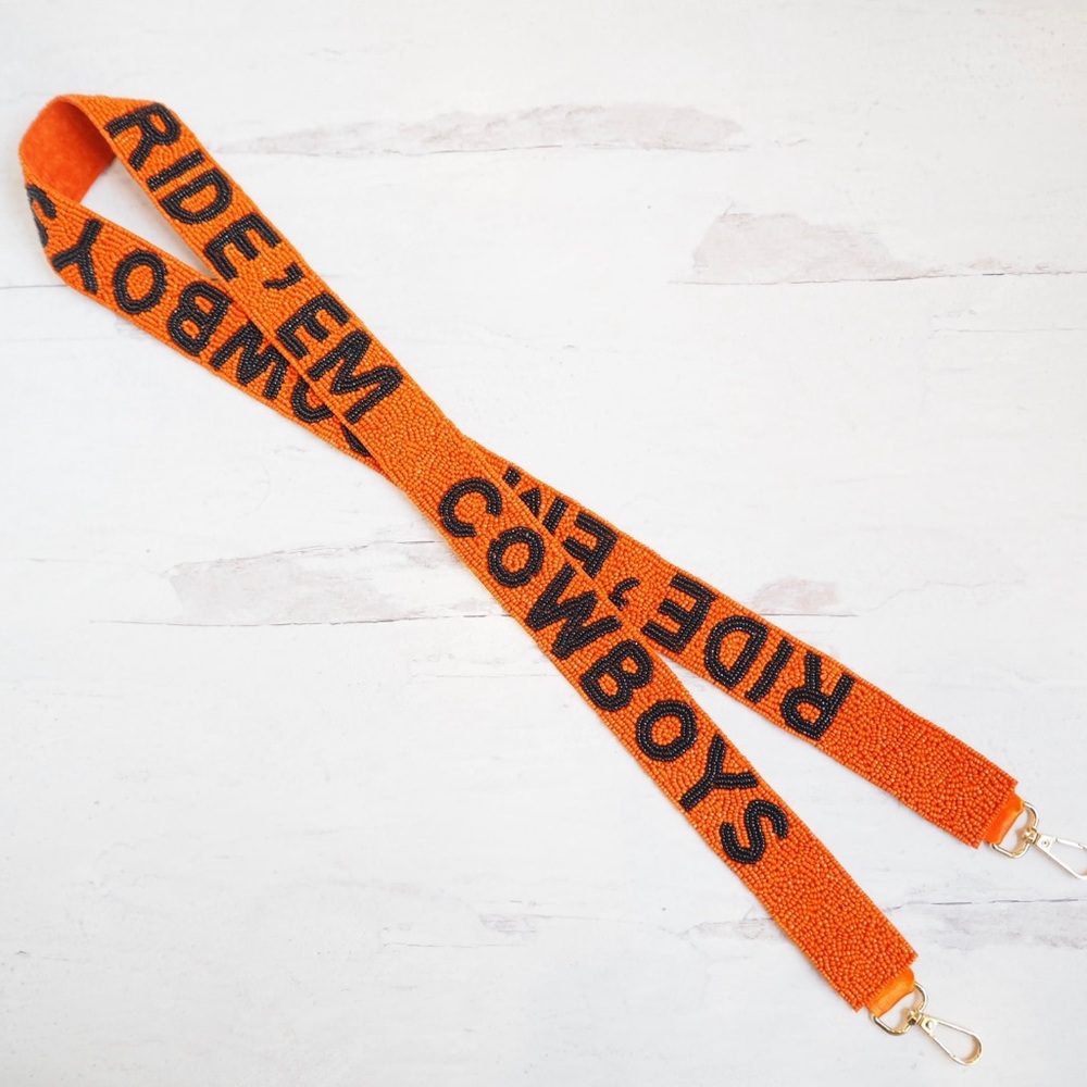 Beaded Ride ‘Em Cowboys Orange Purse Strap OSU Oklahoma